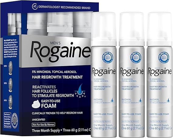 Rogaine Men's 5 Pure Minoxidil Foam for Hair Loss and Regrowth (3-Month Supply)