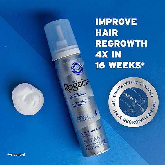 Rogaine Men's 5 Pure Minoxidil Foam for Hair Loss and Regrowth (3-Month Supply)