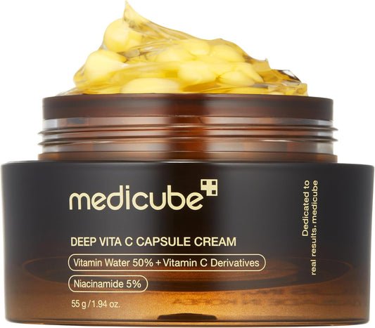 Medicube Deep Vitamin C Golden Capsule Face Moisturizer - Liposome Capsules For Wrinkles, Skin Radiance - Transparent Gel for Glow Hydration - Korean Skin Care 1.94 oz